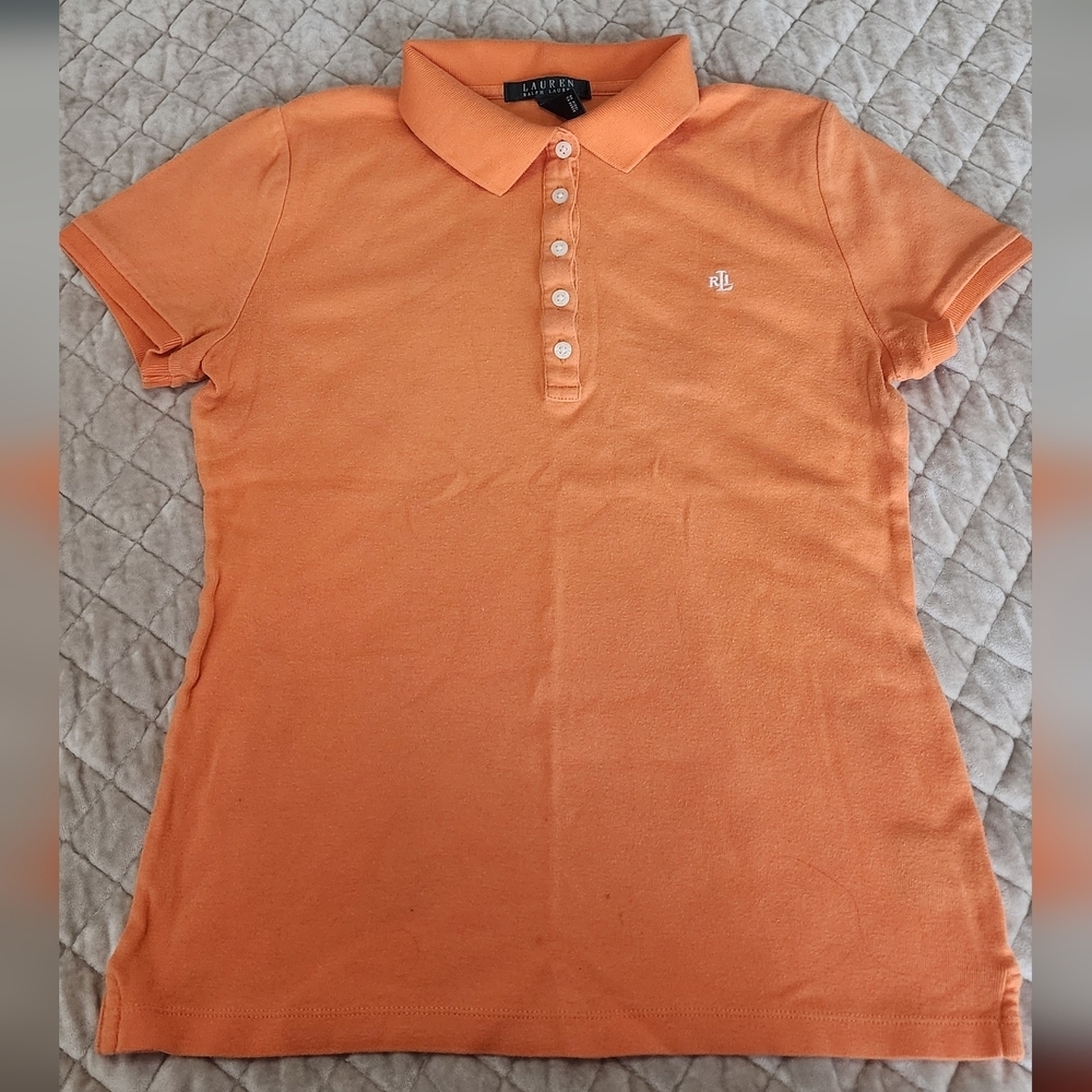 Ralph Lauren Women's Orange Button Down Polo Shirt